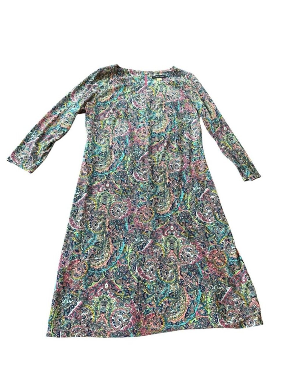 Tommy Hilfiger Women Paisley 3/4 Sleeve Shift Dress Sz 6 Preppy Y2K 90s Office